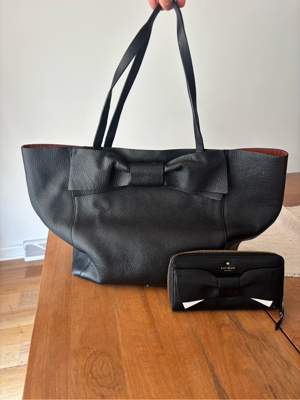 kate spade Black Bow Tote with Matching Wallet